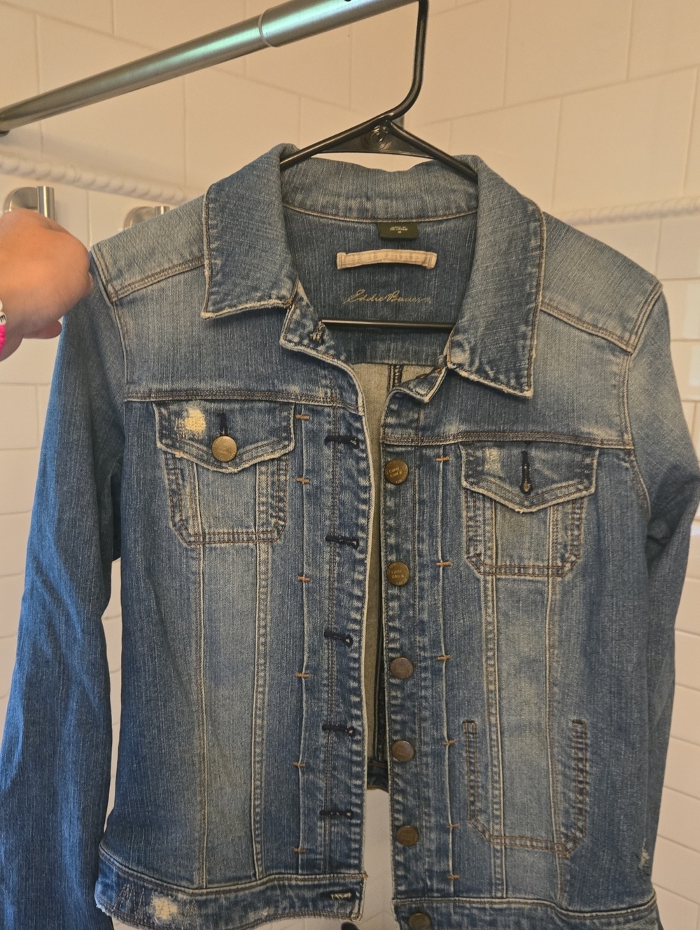Eddie Bauer Light Blue Distressed Denim Jacket